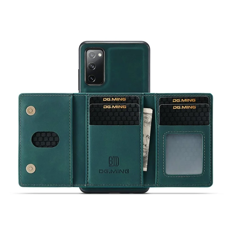 DG.MING M2 Series Magnetic Detachable Hybrid Case with Tri-Fold Wallet Kickstand Design for Samsung Galaxy S20 FE 2022/S20 FE 4G/S20 FE 5G/S20 Lite - Green-Cellmalls