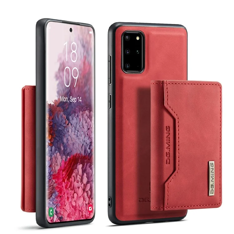 DG.MING M2 Series Anti-drop Magnetic Wallet Design with Kickstand  Leather Coated Hybrid Case for Samsung Galaxy S20 Plus - Red-Cellmalls