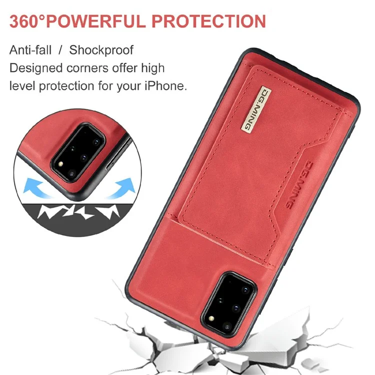 DG.MING M2 Series Anti-drop Magnetic Wallet Design with Kickstand  Leather Coated Hybrid Case for Samsung Galaxy S20 Plus - Red-Cellmalls