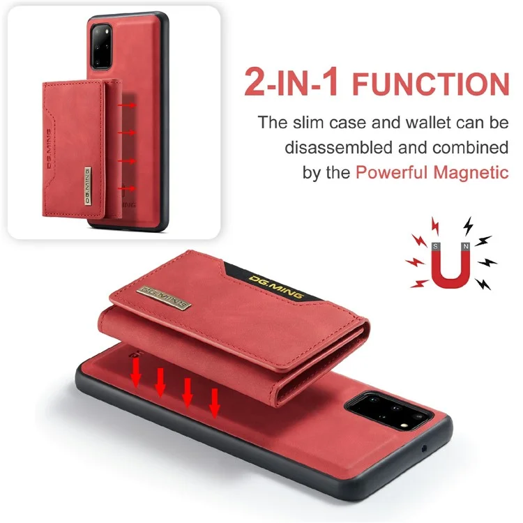 DG.MING M2 Series Anti-drop Magnetic Wallet Design with Kickstand  Leather Coated Hybrid Case for Samsung Galaxy S20 Plus - Red-Cellmalls