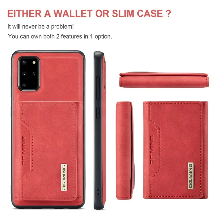DG.MING M2 Series Anti-drop Magnetic Wallet Design with Kickstand  Leather Coated Hybrid Case for Samsung Galaxy S20 Plus - Red-Cellmalls