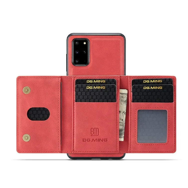 DG.MING M2 Series Anti-drop Magnetic Wallet Design with Kickstand  Leather Coated Hybrid Case for Samsung Galaxy S20 Plus - Red-Cellmalls