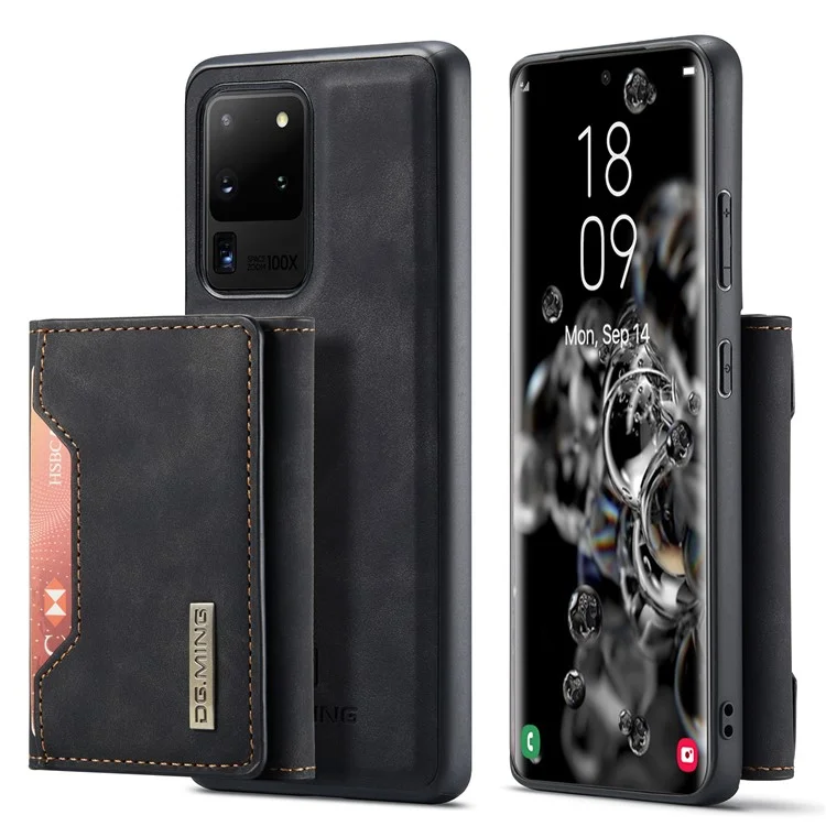 DG.MING M2 Series Tri-Fold Wallet Kickstand Design Magnetic Detachable Wireless Charging Hybrid Case for Samsung Galaxy S20 Ultra - Black-Cellmalls