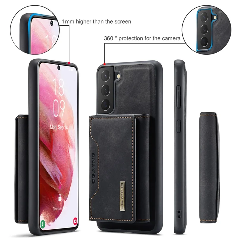 DG.MING M2 Series for Samsung Galaxy S24 Kickstand Case Wallet Detachable 2-in-1 Phone Cover - Black-Cellmalls