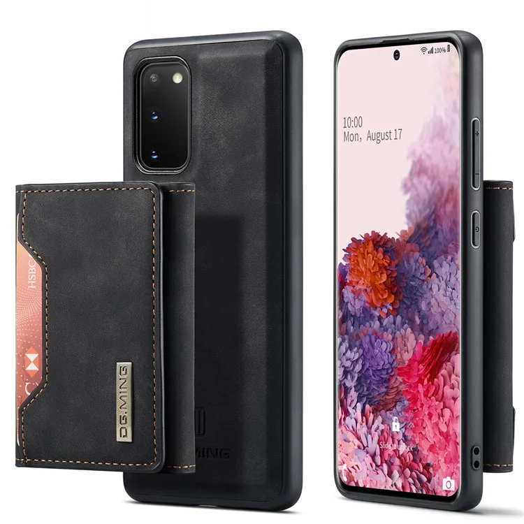 DG.MING M2 Series Wireless Charging Detachable Wallet 2-in-1 Shockproof Hybrid Phone Cover Shell with Horizontal-Viewing Kickstand for Samsung Galaxy S20 4G/S20 5G - Black-Cellmalls