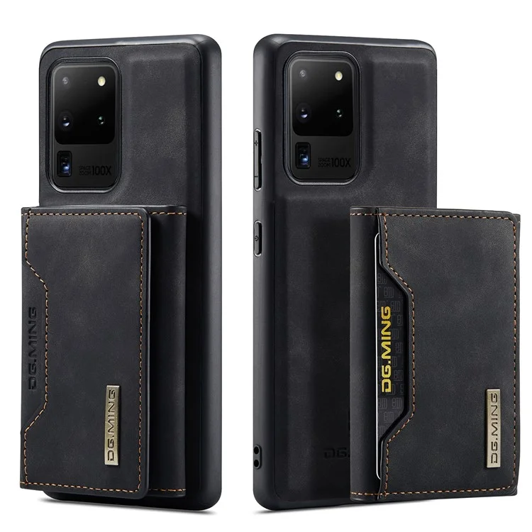 DG.MING M2 Series Tri-Fold Wallet Kickstand Design Magnetic Detachable Wireless Charging Hybrid Case for Samsung Galaxy S20 Ultra - Black-Cellmalls
