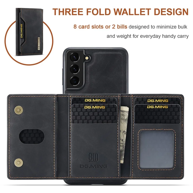 DG.MING M2 Series for Samsung Galaxy S24 Kickstand Case Wallet Detachable 2-in-1 Phone Cover - Black-Cellmalls