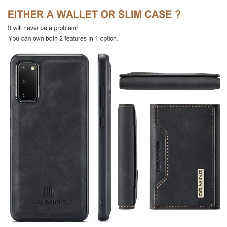 DG.MING M2 Series Wireless Charging Detachable Wallet 2-in-1 Shockproof Hybrid Phone Cover Shell with Horizontal-Viewing Kickstand for Samsung Galaxy S20 4G/S20 5G - Black-Cellmalls