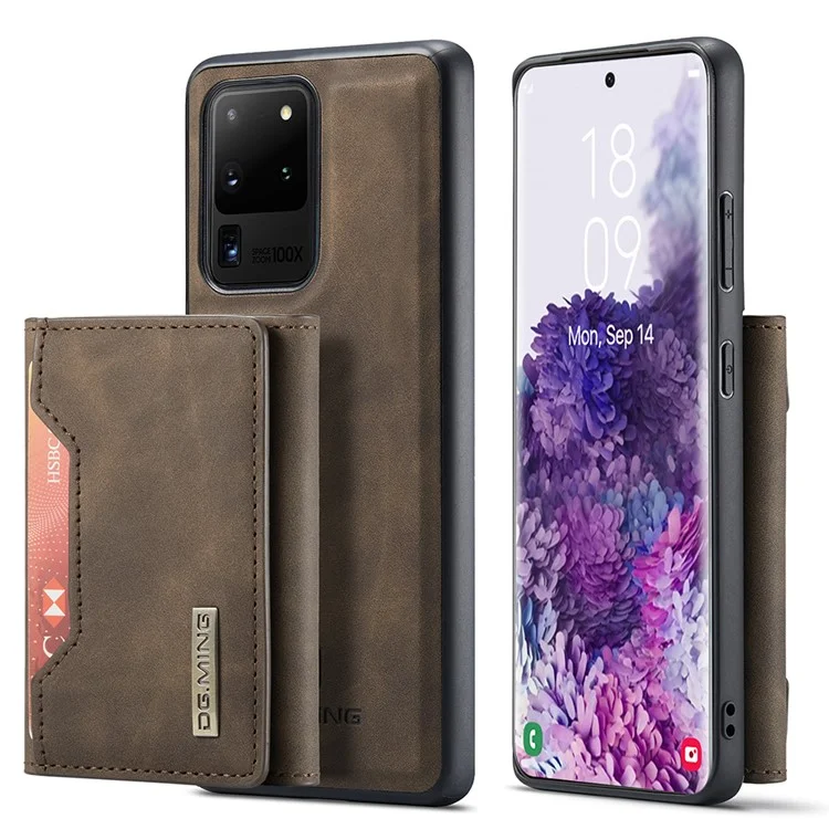 DG.MING M2 Series Tri-Fold Wallet Kickstand Design Magnetic Detachable Wireless Charging Hybrid Case for Samsung Galaxy S20 Ultra - Black-Cellmalls