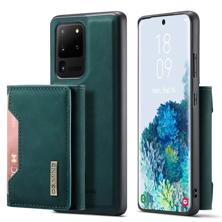 DG.MING M2 Series Tri-Fold Wallet Kickstand Design Magnetic Detachable Wireless Charging Hybrid Case for Samsung Galaxy S20 Ultra - Black-Cellmalls