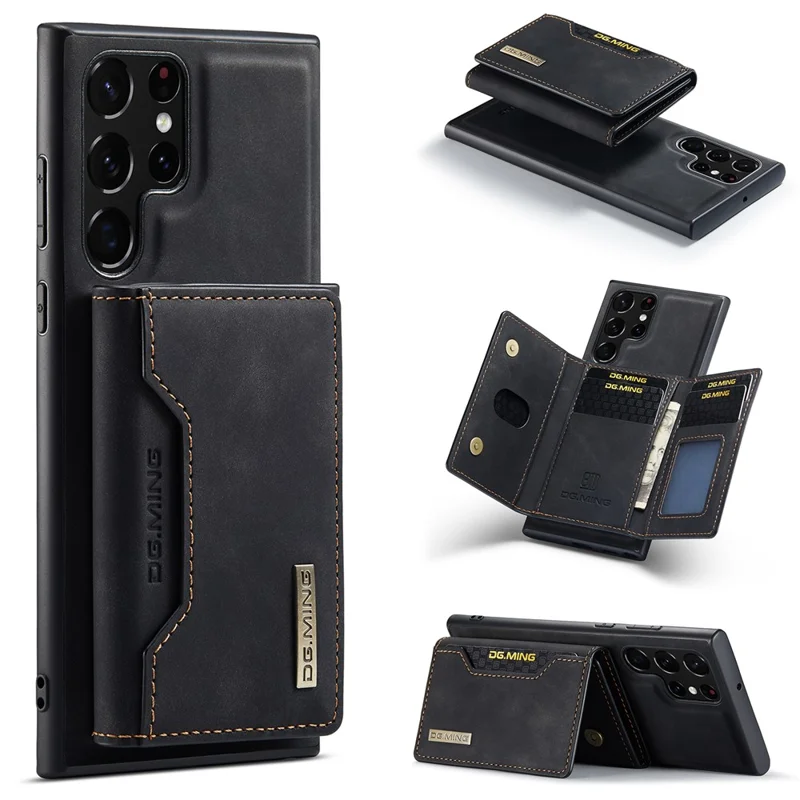 DG.MING M2 Series for Samsung Galaxy S24 Ultra Case Kickstand Cover with Detachable Magnetic Wallet - Black-Cellmalls