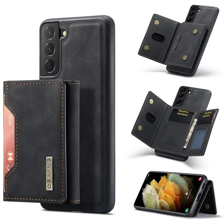 DG.MING M2 Series Detachable 2 in 1 Magnetic Wallet Design Hybrid Case with Kickstand for Samsung Galaxy S21 5G/4G - Black-Cellmalls