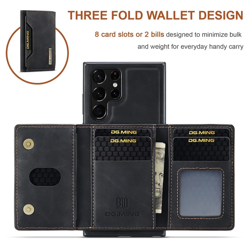 DG.MING M2 Series for Samsung Galaxy S24 Ultra Case Kickstand Cover with Detachable Magnetic Wallet - Black-Cellmalls