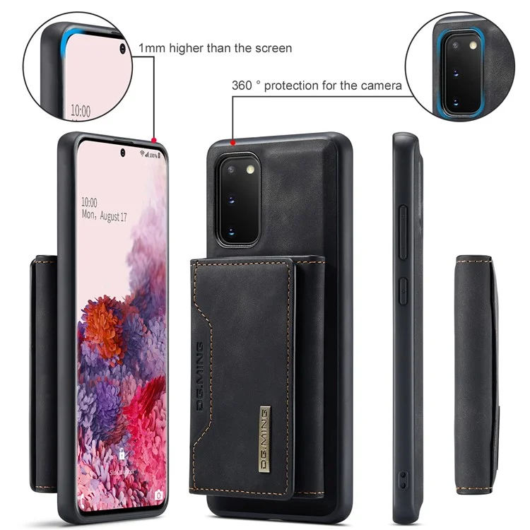 DG.MING M2 Series Wireless Charging Detachable Wallet 2-in-1 Shockproof Hybrid Phone Cover Shell with Horizontal-Viewing Kickstand for Samsung Galaxy S20 4G/S20 5G - Black-Cellmalls