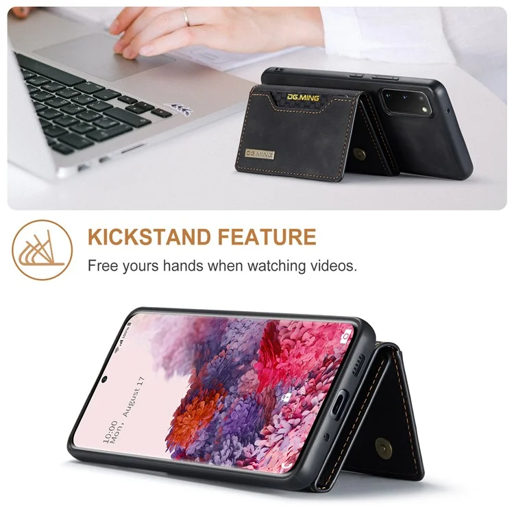 DG.MING M2 Series Wireless Charging Detachable Wallet 2-in-1 Shockproof Hybrid Phone Cover Shell with Horizontal-Viewing Kickstand for Samsung Galaxy S20 4G/S20 5G - Black-Cellmalls