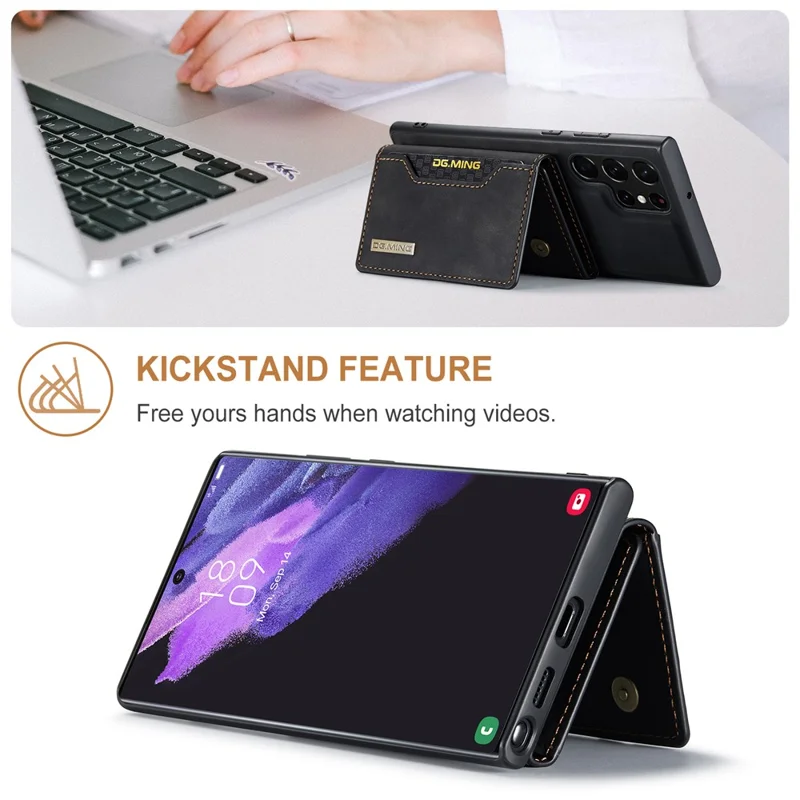 DG.MING M2 Series for Samsung Galaxy S24 Ultra Case Kickstand Cover with Detachable Magnetic Wallet - Black-Cellmalls