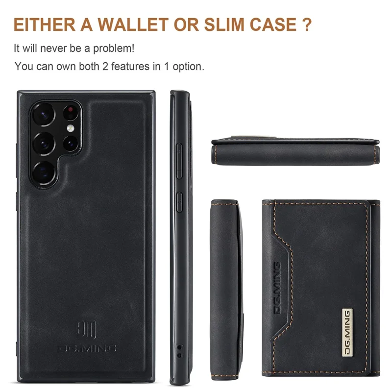 DG.MING M2 Series for Samsung Galaxy S24 Ultra Case Kickstand Cover with Detachable Magnetic Wallet - Black-Cellmalls