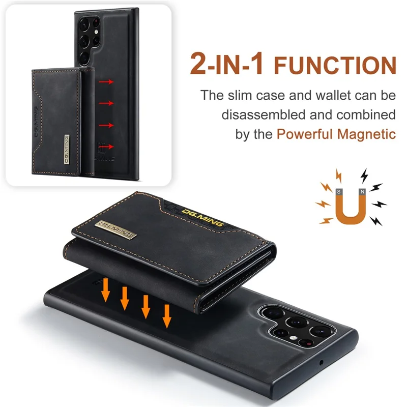 DG.MING M2 Series for Samsung Galaxy S24 Ultra Case Kickstand Cover with Detachable Magnetic Wallet - Black-Cellmalls