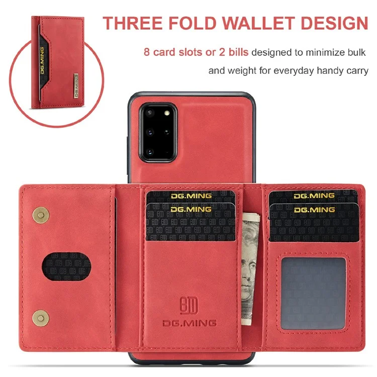 DG.MING M2 Series Anti-drop Magnetic Wallet Design with Kickstand  Leather Coated Hybrid Case for Samsung Galaxy S20 Plus - Red-Cellmalls