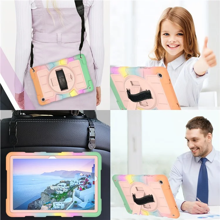 For Samsung Galaxy Tab A9+ Rugged Kickstand Cover TPU+PC Tablet Case with Shoulder Strap - Colorful Gold-Cellmalls