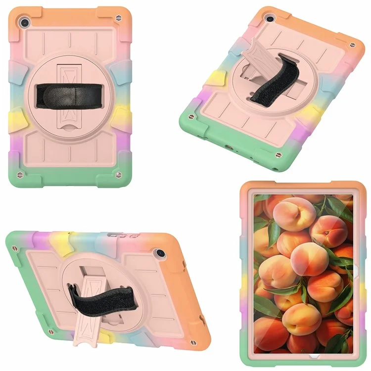 For Samsung Galaxy Tab A9+ Rugged Kickstand Cover TPU+PC Tablet Case with Shoulder Strap - Colorful Gold-Cellmalls