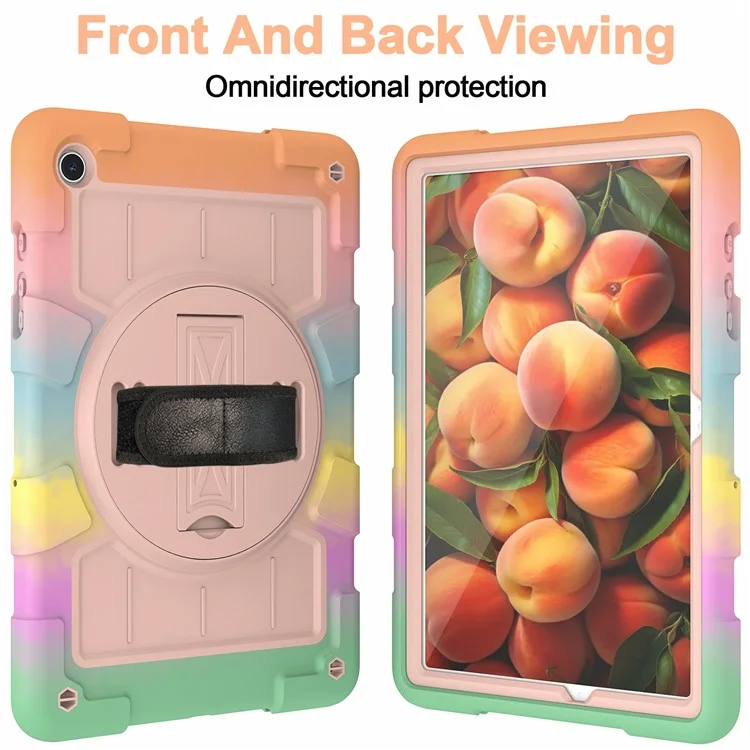 For Samsung Galaxy Tab A9+ Rugged Kickstand Cover TPU+PC Tablet Case with Shoulder Strap - Colorful Gold-Cellmalls