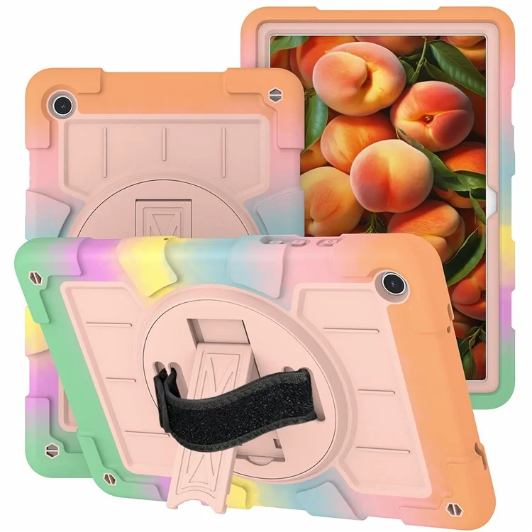 For Samsung Galaxy Tab A9+ Rugged Kickstand Cover TPU+PC Tablet Case with Shoulder Strap - Colorful Gold-Cellmalls