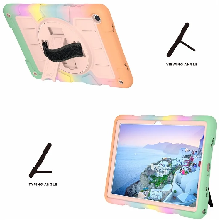 For Samsung Galaxy Tab A9+ Rugged Kickstand Cover TPU+PC Tablet Case with Shoulder Strap - Colorful Gold-Cellmalls