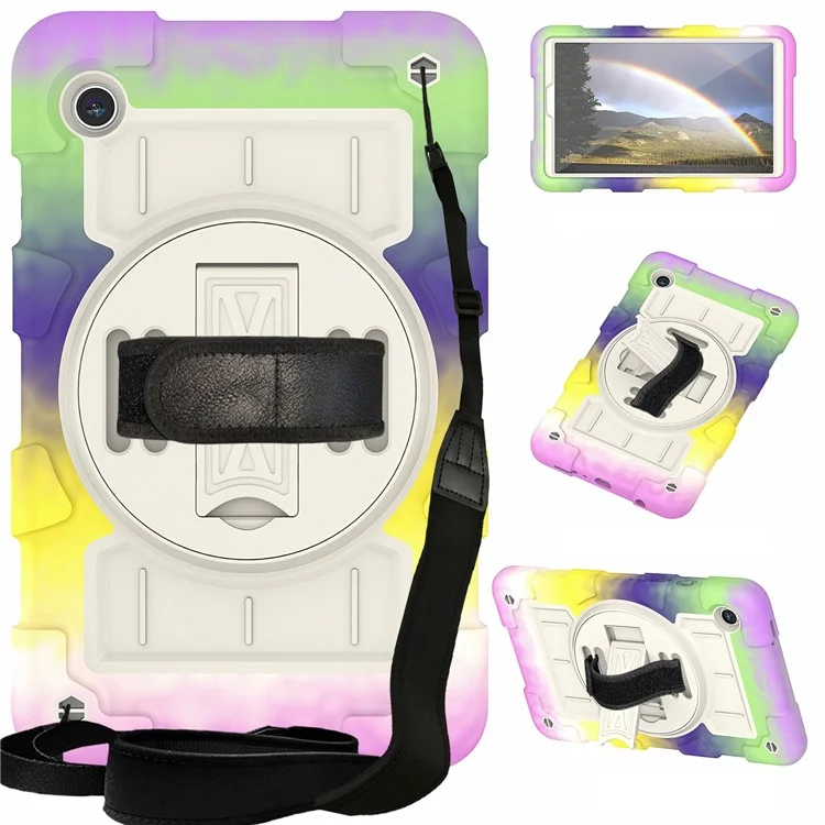 For Samsung Galaxy Tab A9 Kickstand Case TPU+PC Protective Tablet Cover with Shoulder Strap - Colorful Purple-Cellmalls