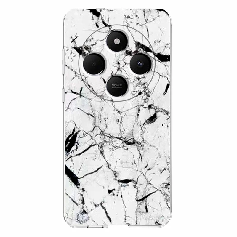 Soft TPU Case for Xiaomi Redmi 14C 4G / 5G / 14R 5G / A4 5G / A3 Pro 4G / Poco M7 5G / C75 4G Marble Pattern Printing Phone Cover - White-Cellmalls