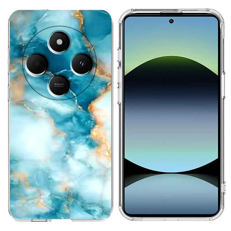Soft TPU Case for Xiaomi Redmi 14C 4G / 5G / 14R 5G / A4 5G / A3 Pro 4G / Poco M7 5G / C75 4G Marble Pattern Printing Phone Cover - White-Cellmalls