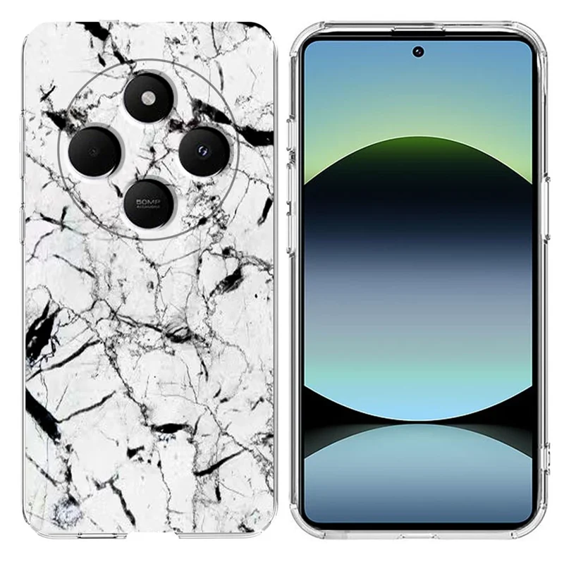 Soft TPU Case for Xiaomi Redmi 14C 4G / 5G / 14R 5G / A4 5G / A3 Pro 4G / Poco M7 5G / C75 4G Marble Pattern Printing Phone Cover - White-Cellmalls
