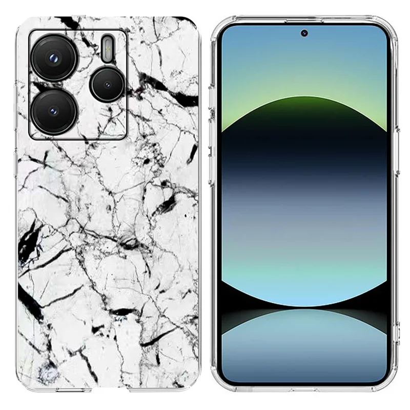 Soft TPU Case for Xiaomi Redmi Note 14 5G / Poco M7 Pro 5G Marble Pattern Printing Phone Cover - White-Cellmalls