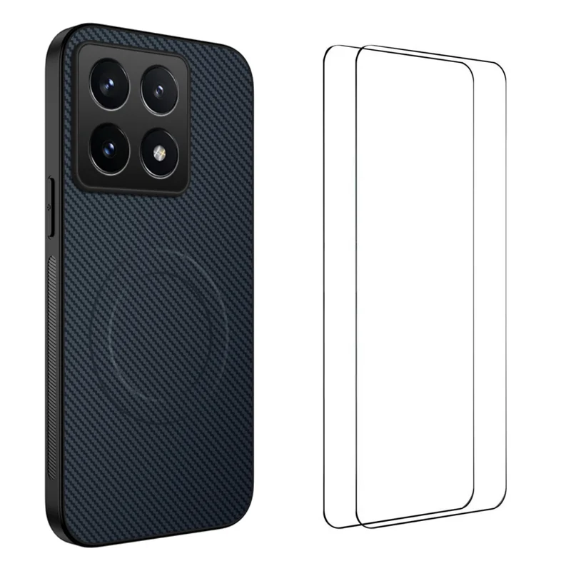 For Xiaomi 14T Magnetic Case WANLONFENG TQ1 Series Carbon Fiber Texture PC TPU Phone Cover with 2Pcs Screen Films - Black-Cellmalls
