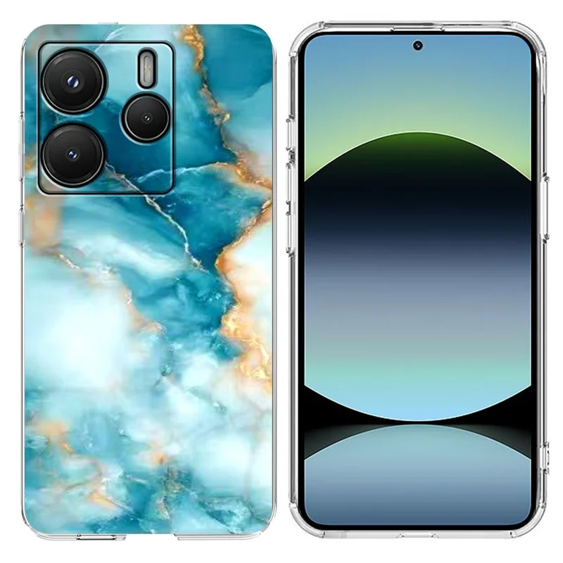 Soft TPU Case for Xiaomi Redmi Note 14 5G / Poco M7 Pro 5G Marble Pattern Printing Phone Cover - White-Cellmalls