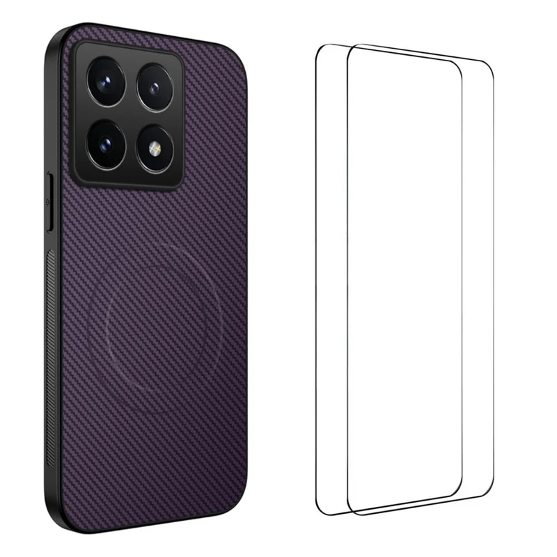 For Xiaomi 14T Pro Magnetic Case WANLONFENG TQ1 Series Carbon Fiber Texture PC TPU Phone Cover with 2Pcs Screen Films - Black-Cellmalls