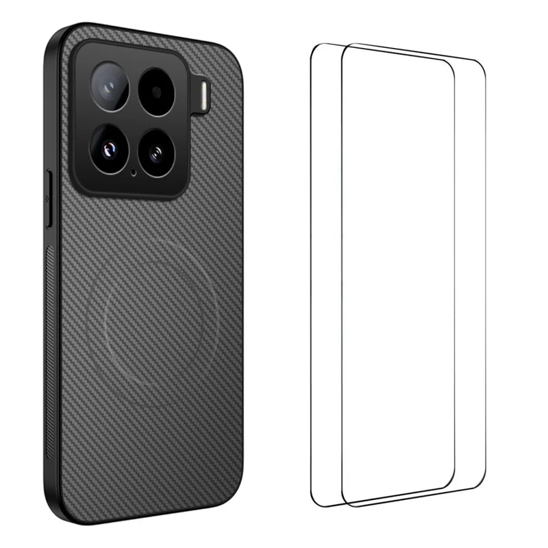 For Xiaomi 15 Magnetic Case WANLONFENG TQ1 Series Carbon Fiber Texture PC TPU Phone Cover with 2Pcs Screen Films - Black-Cellmalls