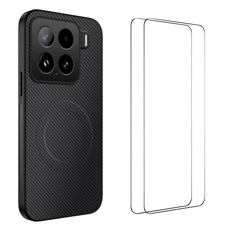 For Xiaomi 15 Pro Magnetic Case WANLONFENG TQ1 Series Carbon Fiber Texture PC TPU Phone Cover with 2Pcs Screen Films - Black-Cellmalls