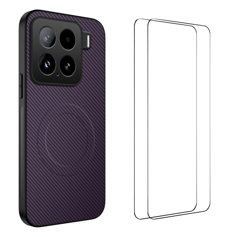 For Xiaomi 15 Pro Magnetic Case WANLONFENG TQ1 Series Carbon Fiber Texture PC TPU Phone Cover with 2Pcs Screen Films - Black-Cellmalls