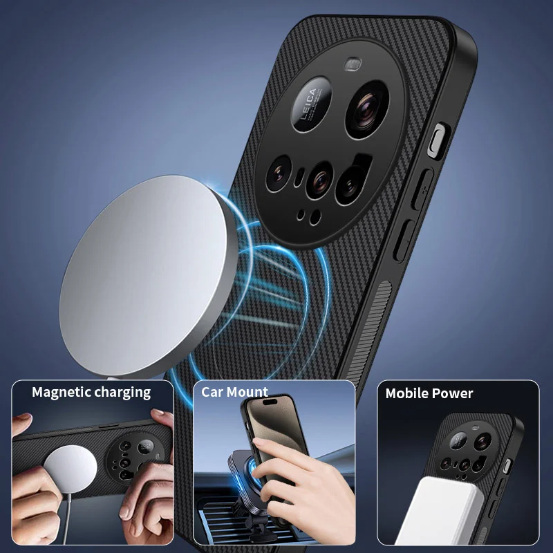 For Xiaomi 15 Ultra Magnetic Case WANLONFENG TQ1 Series Carbon Fiber Texture PC TPU Phone Cover with 2Pcs Screen Films - Black-Cellmalls