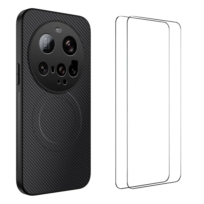 For Xiaomi 15 Ultra Magnetic Case WANLONFENG TQ1 Series Carbon Fiber Texture PC TPU Phone Cover with 2Pcs Screen Films - Black-Cellmalls
