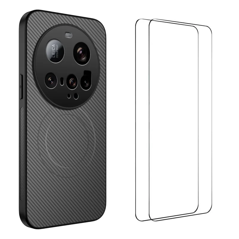 For Xiaomi 15 Ultra Magnetic Case WANLONFENG TQ1 Series Carbon Fiber Texture PC TPU Phone Cover with 2Pcs Screen Films - Black-Cellmalls