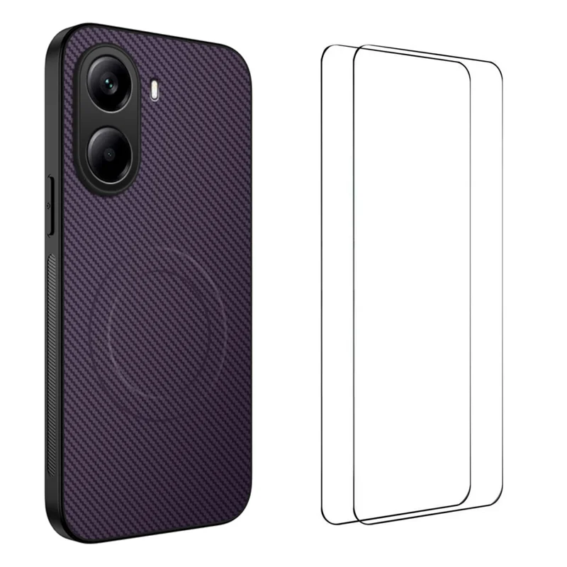 For Xiaomi Redmi Turbo 4 5G / Xiaomi Poco X7 Pro 5G Magnetic Case WANLONFENG TQ1 Series Carbon Fiber Texture PC TPU Phone Cover with 2Pcs Screen Films - Black-Cellmalls