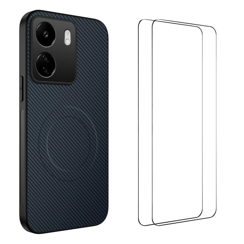 For Xiaomi Redmi 13C 4G Magnetic Case WANLONFENG TQ1 Series Carbon Fiber Texture PC TPU Phone Cover with 2Pcs Screen Films - Black-Cellmalls