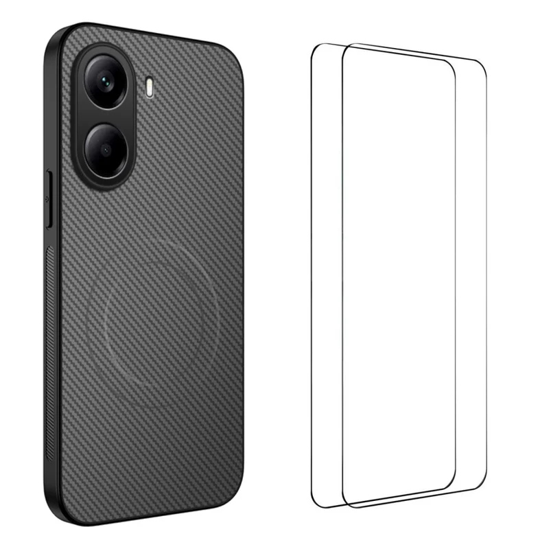 For Xiaomi Redmi Turbo 4 5G / Xiaomi Poco X7 Pro 5G Magnetic Case WANLONFENG TQ1 Series Carbon Fiber Texture PC TPU Phone Cover with 2Pcs Screen Films - Black-Cellmalls