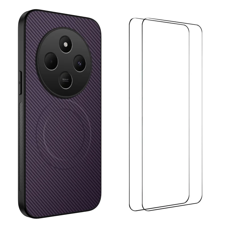 For Xiaomi Redmi 14C 4G Magnetic Case WANLONFENG TQ1 Series Carbon Fiber Texture PC TPU Phone Cover with 2Pcs Screen Films - Black-Cellmalls