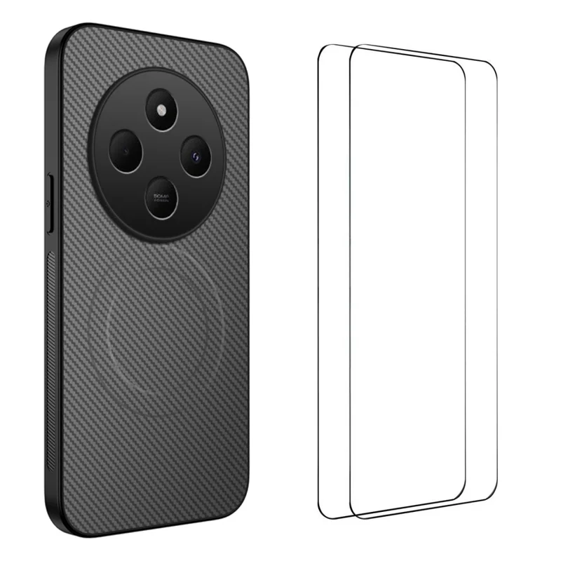 For Xiaomi Redmi 14C 4G Magnetic Case WANLONFENG TQ1 Series Carbon Fiber Texture PC TPU Phone Cover with 2Pcs Screen Films - Black-Cellmalls