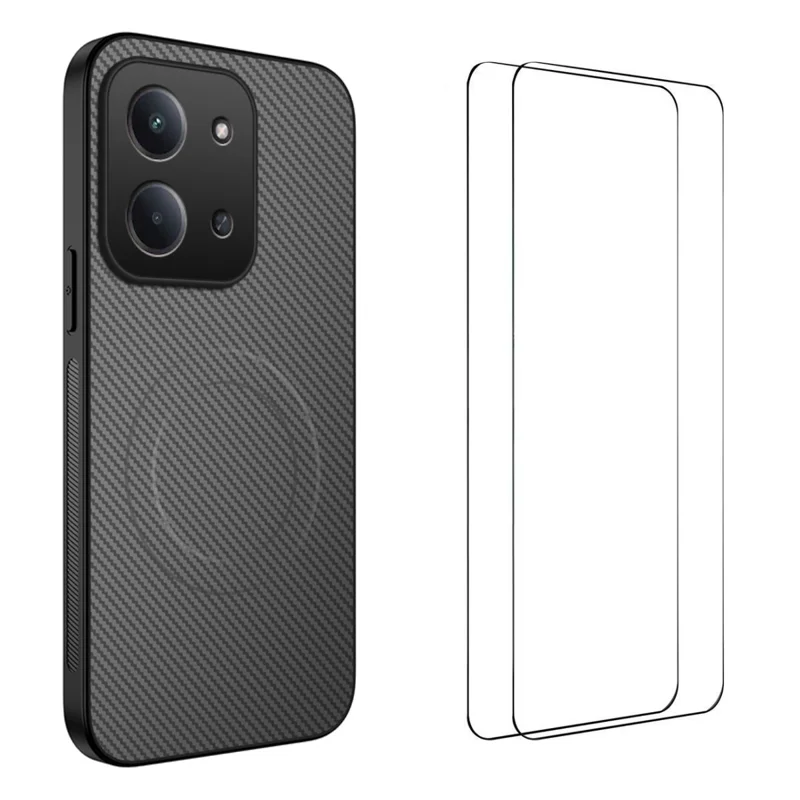 For Xiaomi Redmi 15C 5G (EU) (173mm) / 15C 4G (EU) (173mm) Magnetic Case WANLONFENG TQ1 Carbon Fiber Texture Phone Cover with 2Pcs Films - Black-Cellmalls