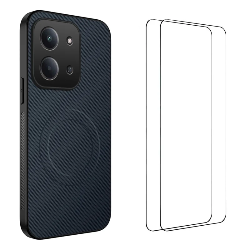 For Xiaomi Redmi 15C 5G (EU) (173mm) / 15C 4G (EU) (173mm) Magnetic Case WANLONFENG TQ1 Carbon Fiber Texture Phone Cover with 2Pcs Films - Black-Cellmalls