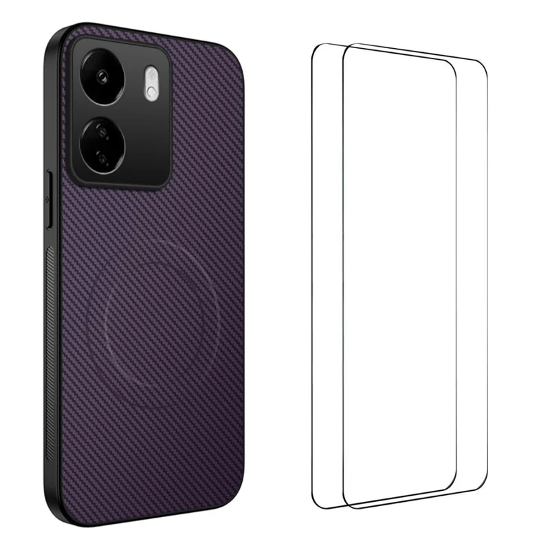 For Xiaomi Redmi 13C 4G Magnetic Case WANLONFENG TQ1 Series Carbon Fiber Texture PC TPU Phone Cover with 2Pcs Screen Films - Black-Cellmalls